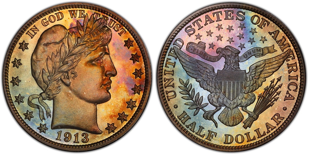 1913 Barber half dollar Proof coin showing mirror-like fields and frosted devices characteristic of Proof Cameo designation
